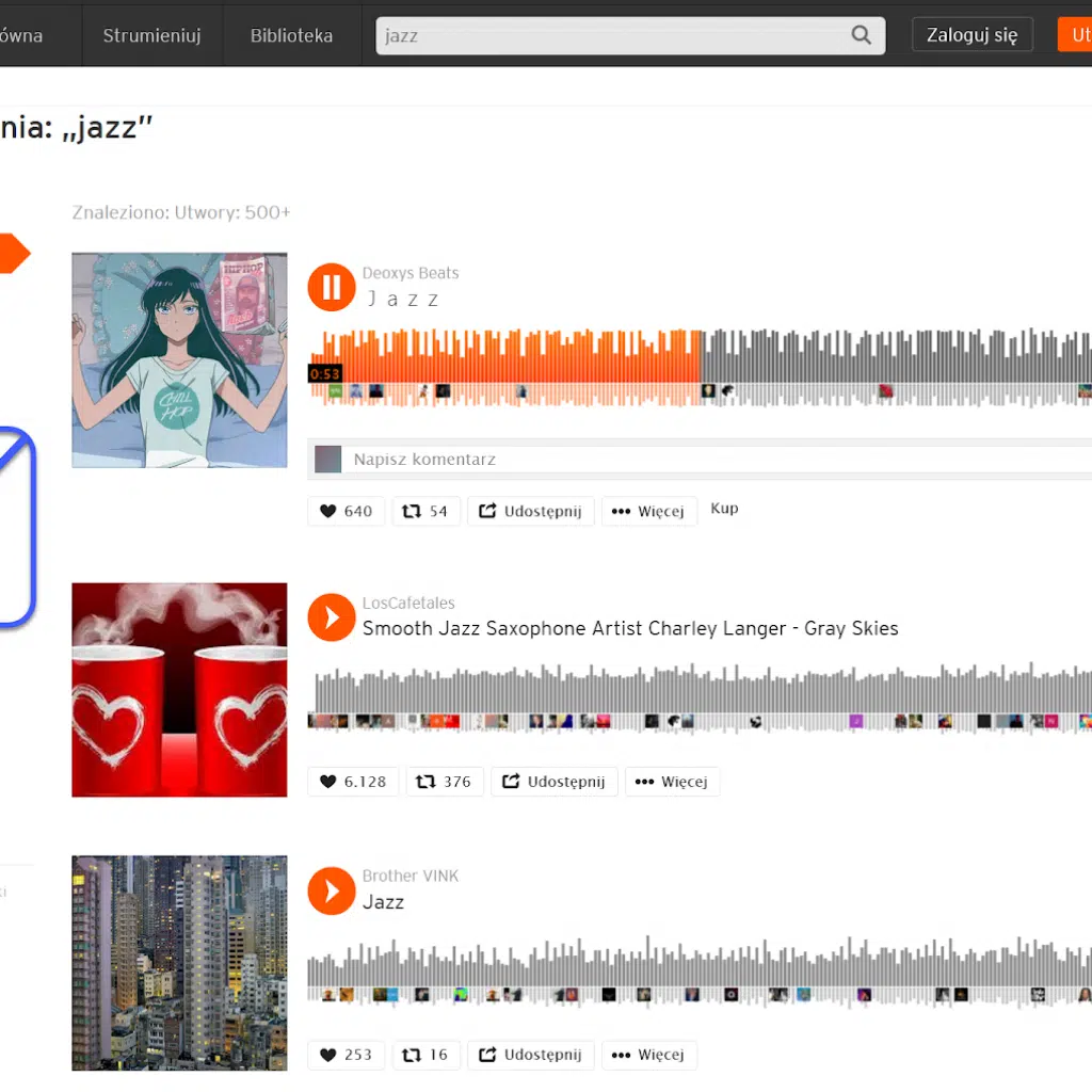 Obraz strony Soundcloud