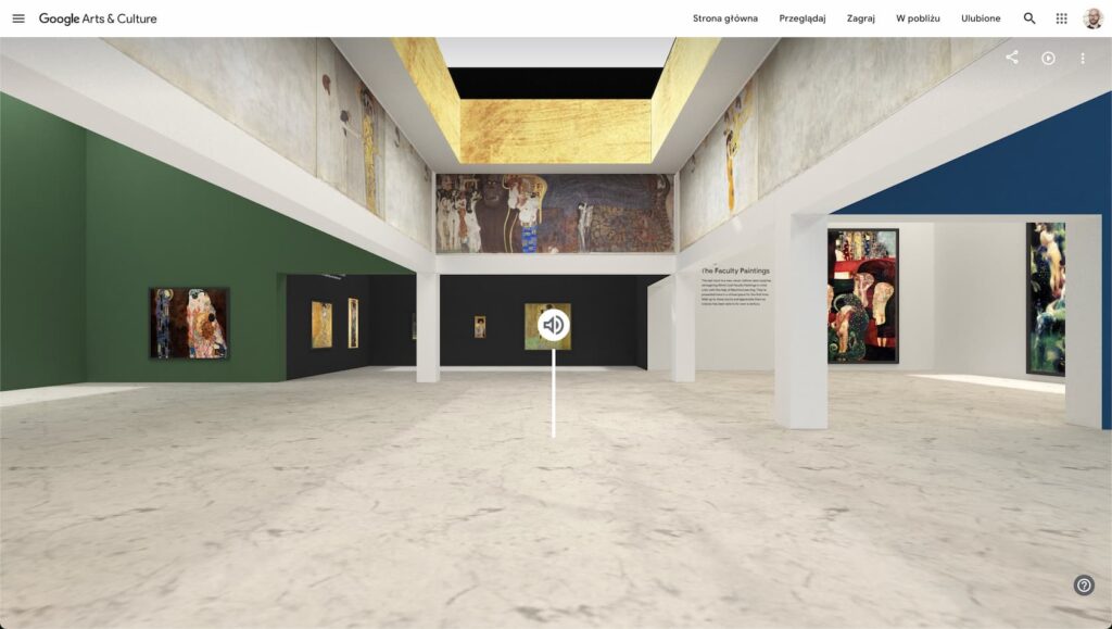 Zrzut ekranu z wirtualnej wystawy obrazów Gustawa Klimta w Google Arts and Culture