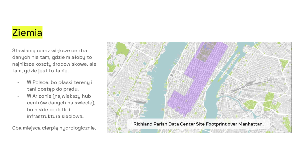 Porównanie wielkości jednego z największych centrów danych w USA z nowojorskim Manhattanem. Slajd z prezentacji Kamila Śliwowskiego.